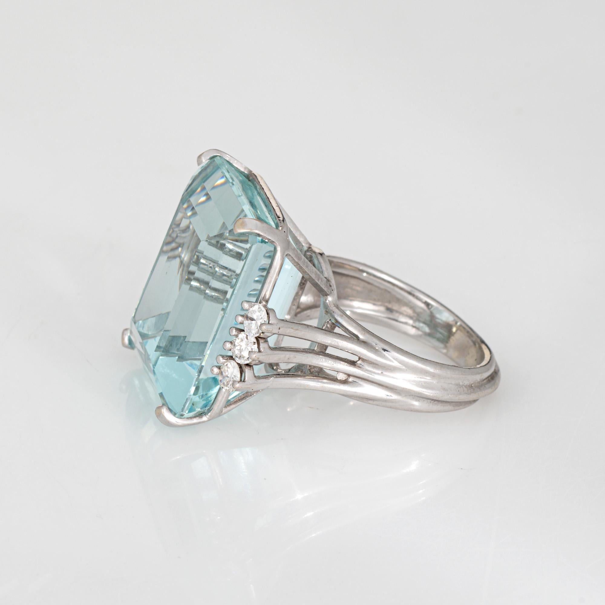 27ct Aquamarine Ring 14k White Gold Sz 6.5 Cocktail Emerald Cut Fine Jewelry In Good Condition For Sale In Torrance, CA