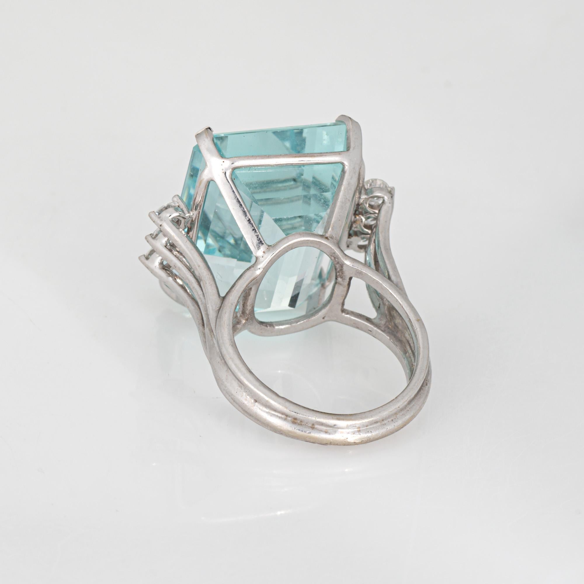 Women's 27ct Aquamarine Ring 14k White Gold Sz 6.5 Cocktail Emerald Cut Fine Jewelry For Sale
