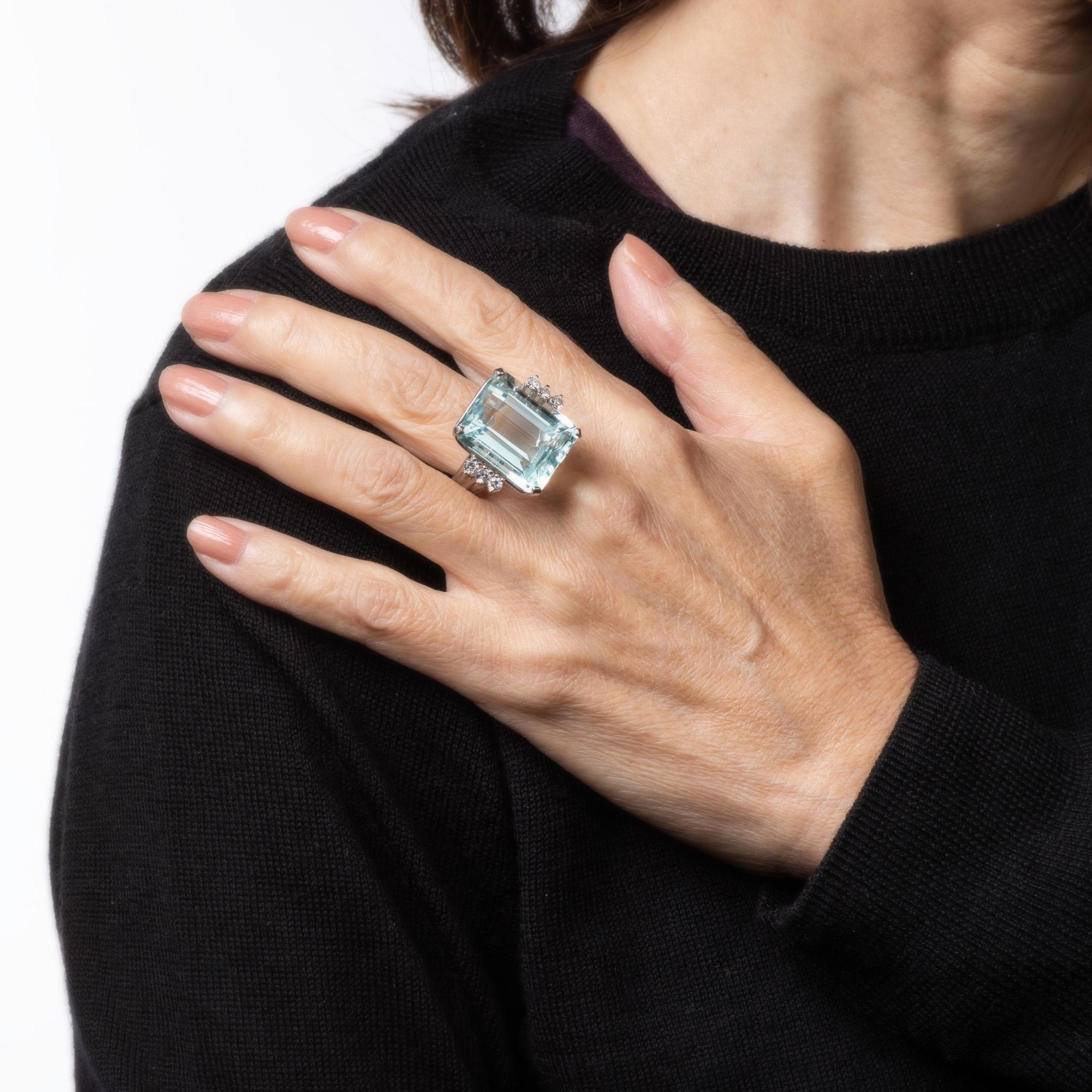 27ct Aquamarine Ring 14k White Gold Sz 6.5 Cocktail Emerald Cut Fine Jewelry For Sale 1
