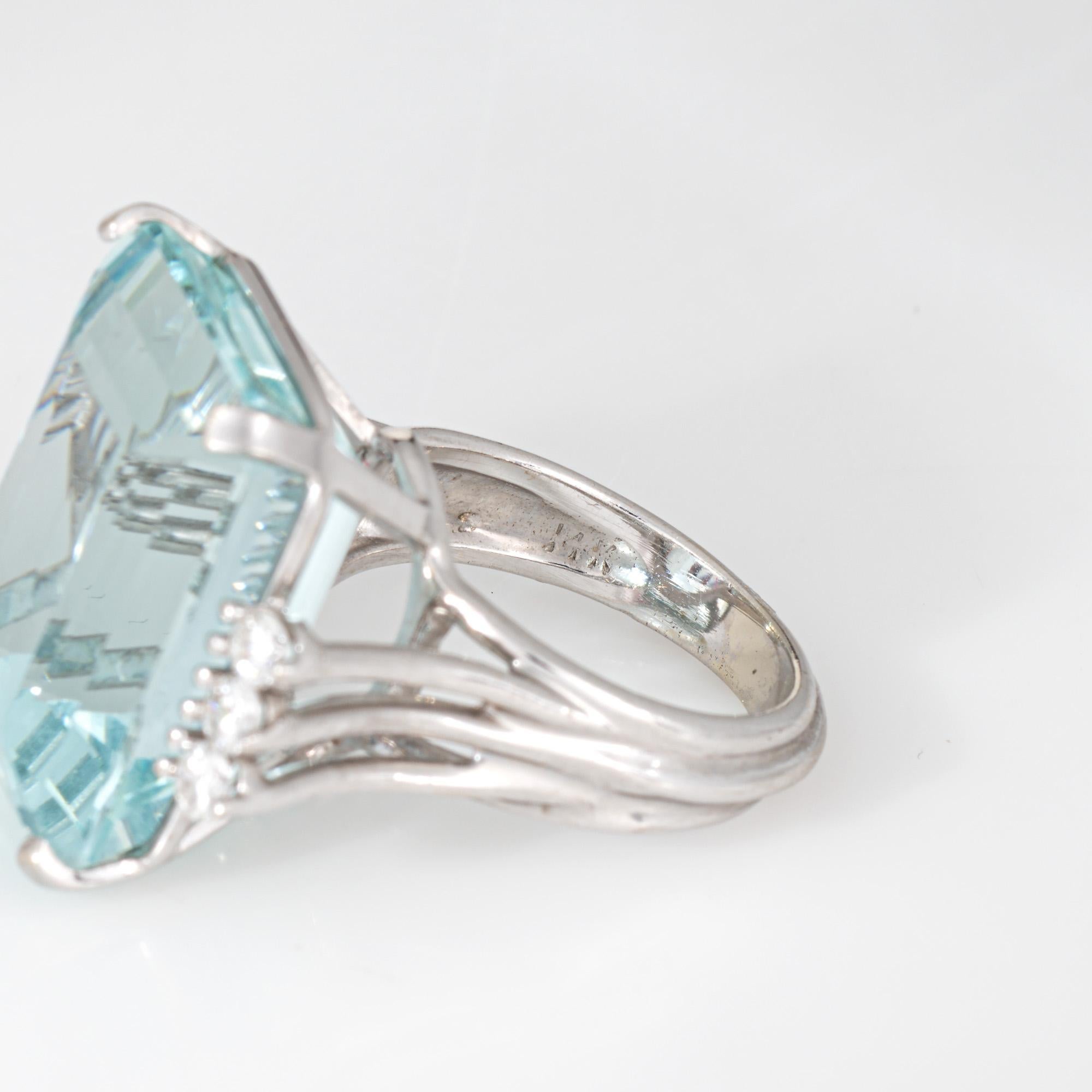 27ct Aquamarine Ring 14k White Gold Sz 6.5 Cocktail Emerald Cut Fine Jewelry For Sale 2