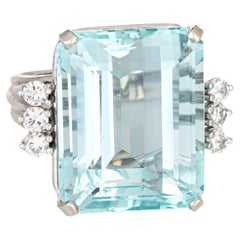 27 Karat Aquamarin Ring 14k Weißgold Gr. 6,5 Cocktail-Schmuck mit Smaragdschliff feiner Schmuck