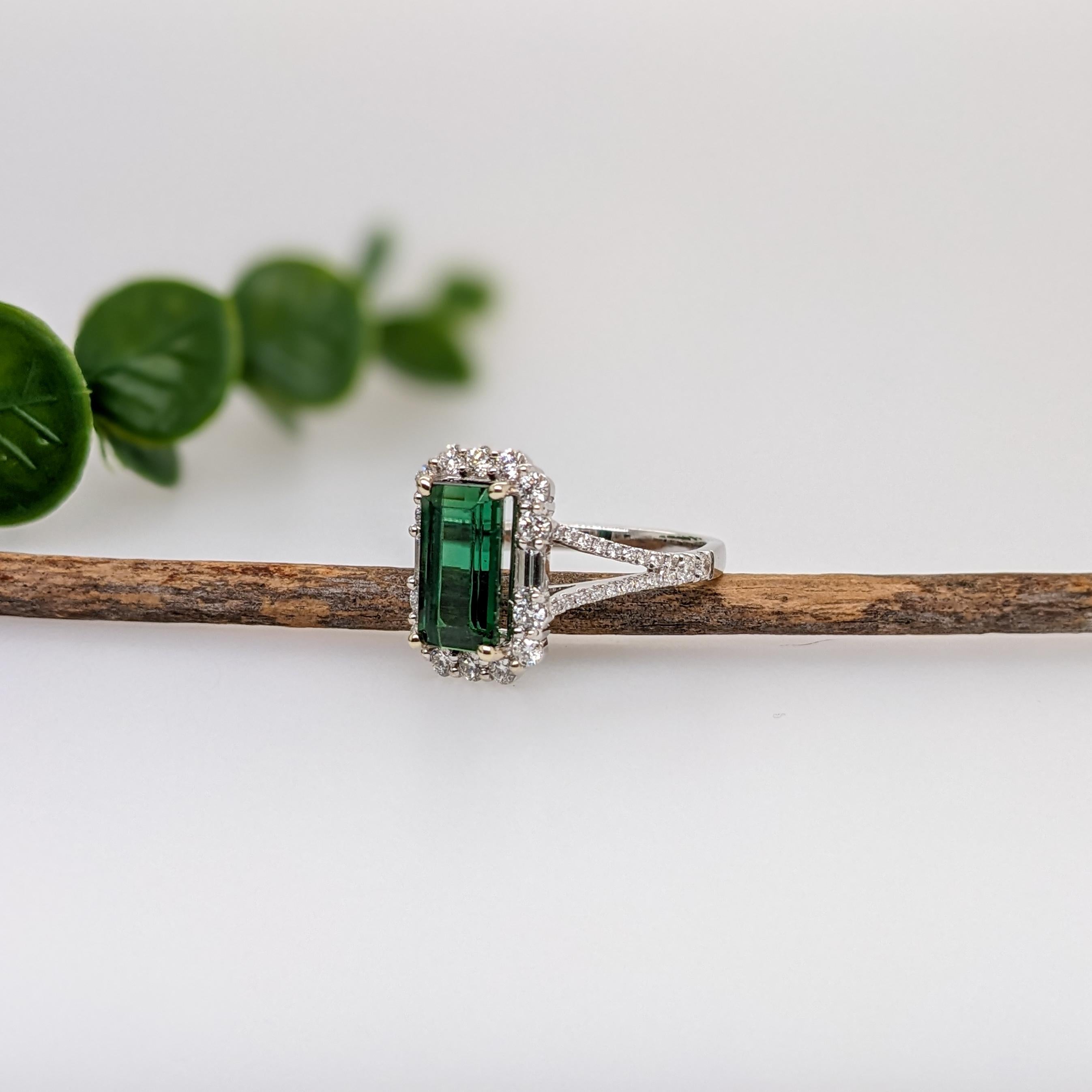 Taglio smeraldo Anello con tormalina cromo 2,8ct e diamanti estratti dalla terra in oro massiccio 14K EM 11x6mm