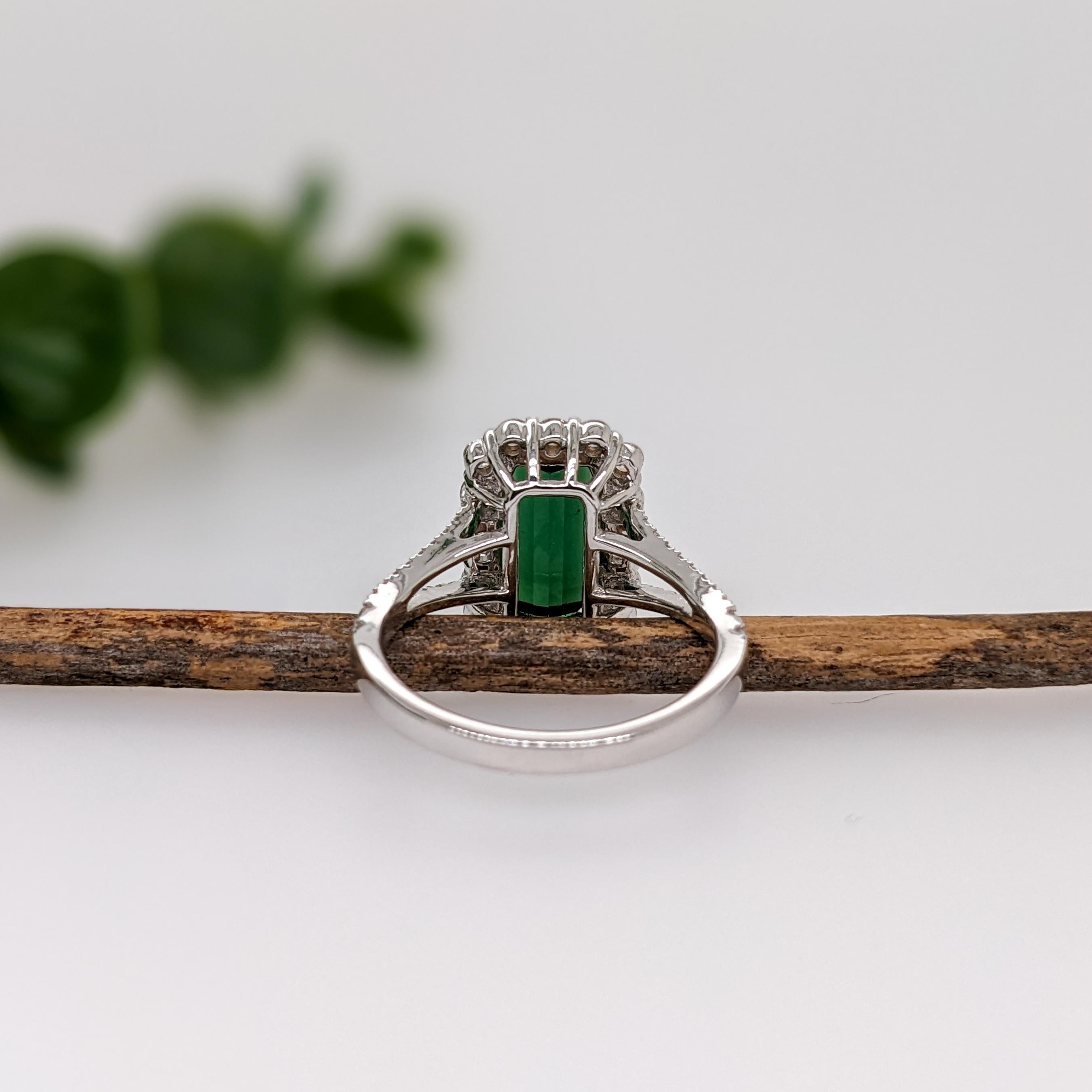 Donna Anello con tormalina cromo 2,8ct e diamanti estratti dalla terra in oro massiccio 14K EM 11x6mm