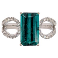 Anillo de turmalina cromada de 2,7 ct con detalles de diamantes naturales en oro macizo de 14 quilates de 11x6 mm