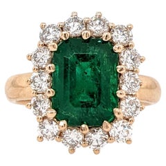 2.7ct Emerald Ring w Earth Mined Diamonds in Solid 18K Gold Emerald cut 10x7.5mm