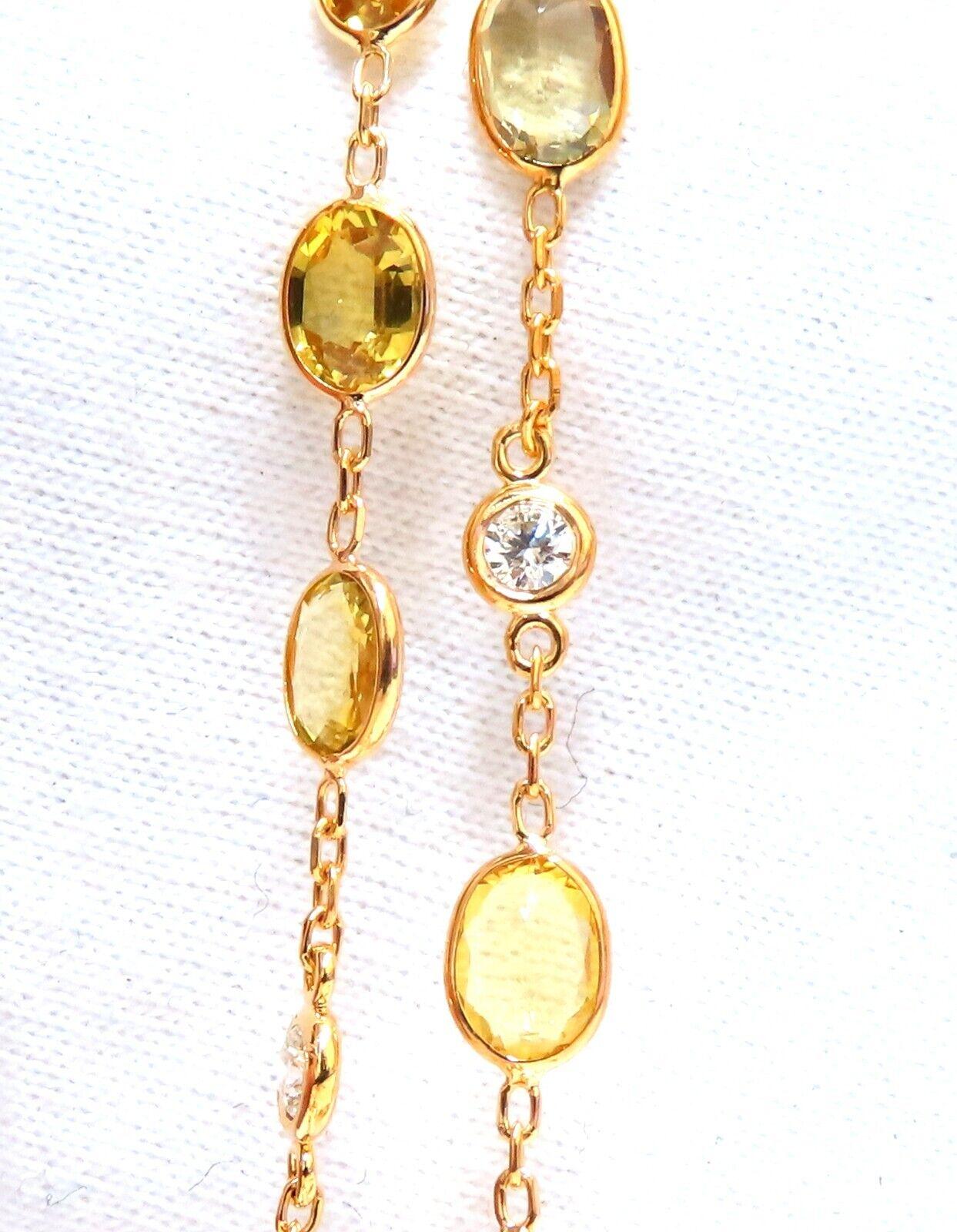Oval Cut 27ct Fancy Vivid Yellow Sapphire Diamonds Station Yard Necklace 14 Karat For Sale