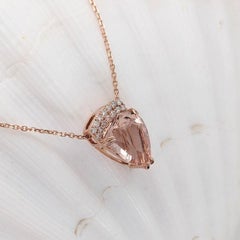 2.7ct Morganite Pendant Necklace w Earth Mined Diamonds in Solid 14K Rose Gold