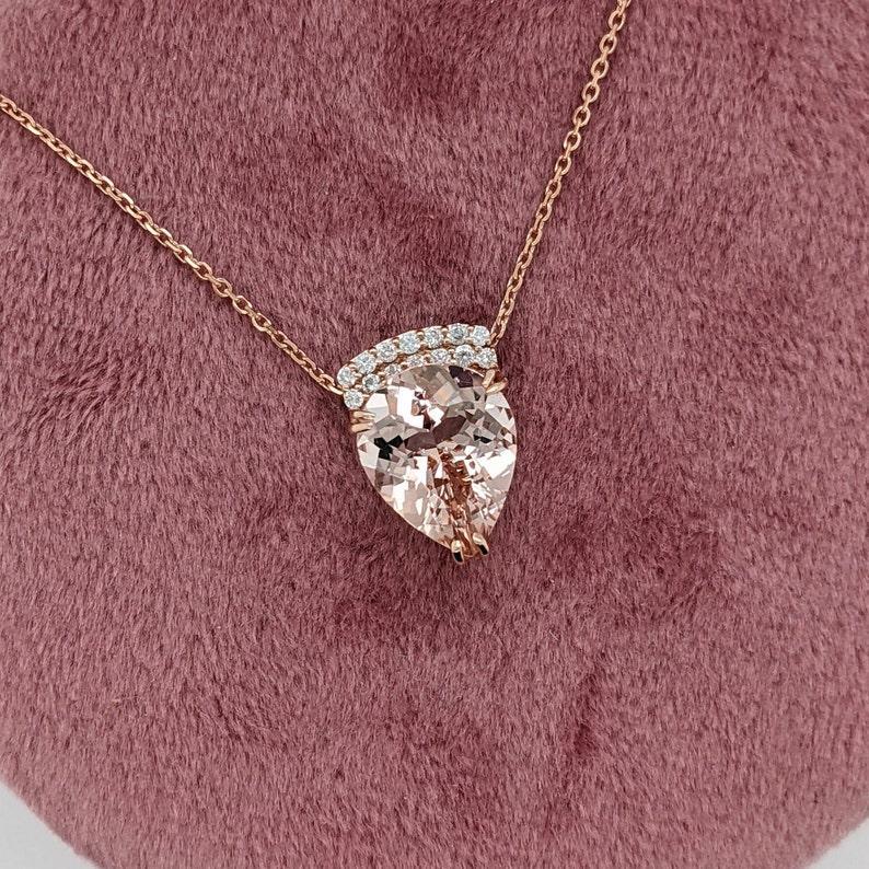2.7ct Morganite Pendant Necklace w Earth Mined Diamonds in Solid 14K Rose Gold In New Condition For Sale In Columbus, OH