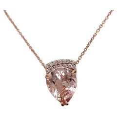 2.7ct Morganite Pendant Necklace w Earth Mined Diamonds in Solid 14K Rose Gold