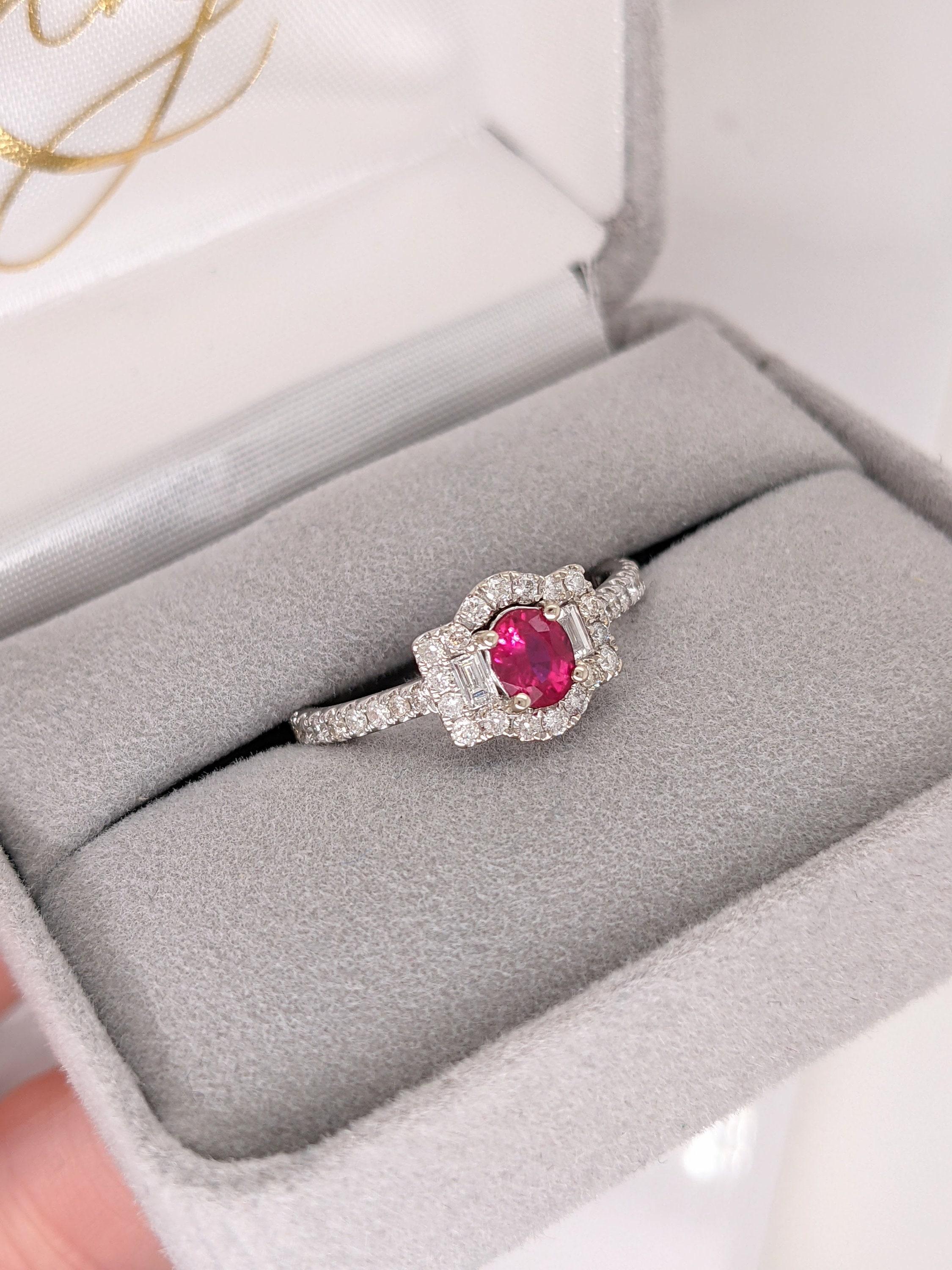 2.7ct Mozambique Ruby Ring w Earth Mined Diamonds in Solid 14k Gold Oval 5x4mm For Sale 2