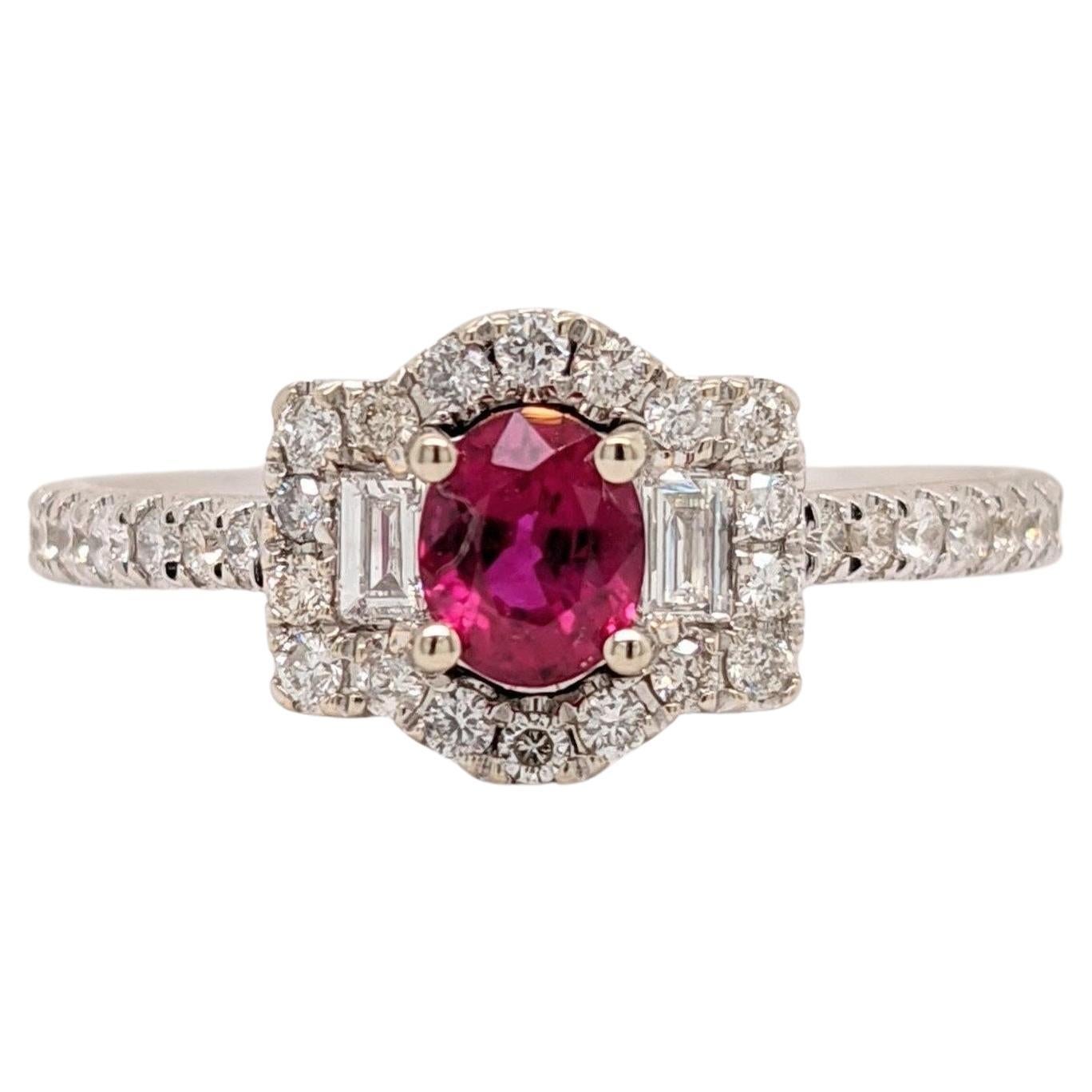 2.7ct Mozambique Ruby Ring w Earth Mined Diamonds in Solid 14k Gold Oval 5x4mm For Sale