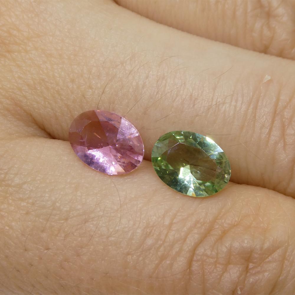 Women's or Men's 2.7ct Pair Oval Pink/Green Tourmaline from Brazil For Sale