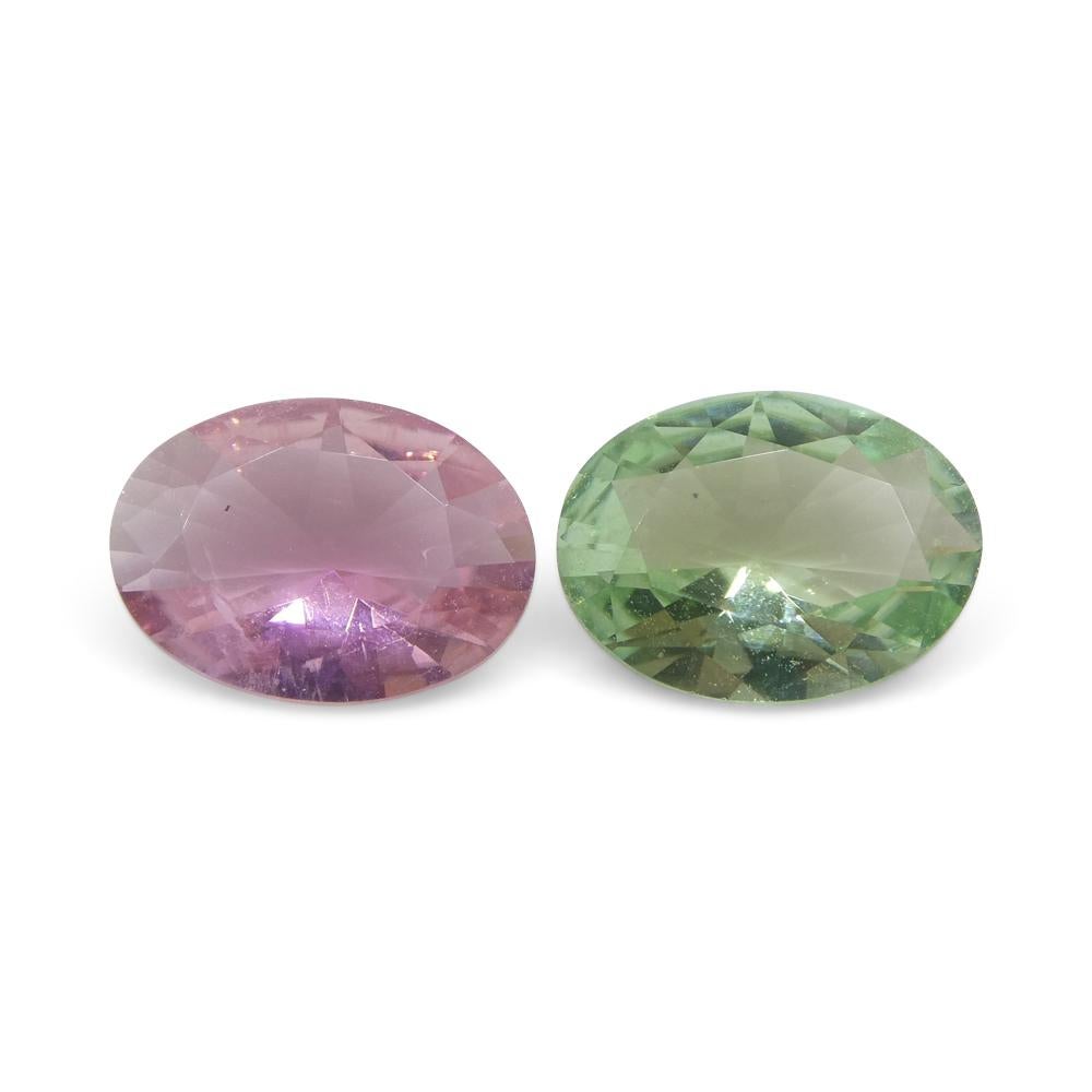 2.7ct Pair Oval Pink/Green Tourmaline from Brazil For Sale 1