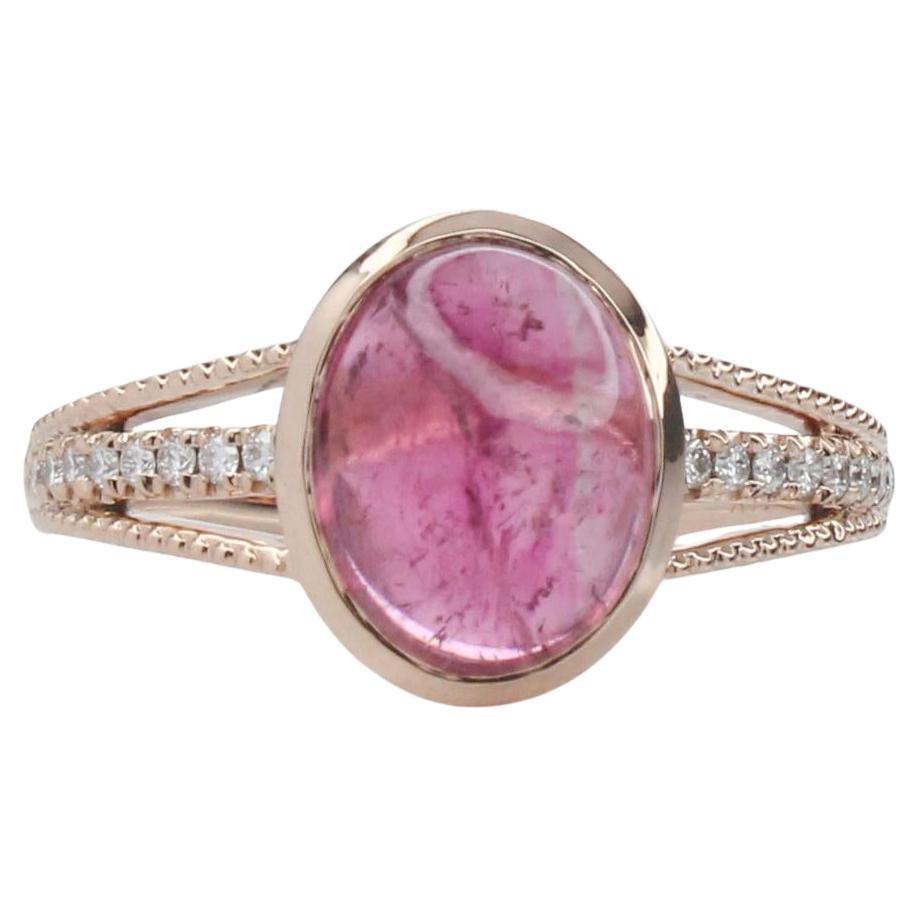 Bague en tourmaline rose de 2,7ct avec diamants Nature : Or massif 14K, ovale 10x8mm