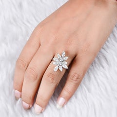 Pear Cut Diamond Flower Cluster Ring 18K White Gold Anniversary 2.7 Carat