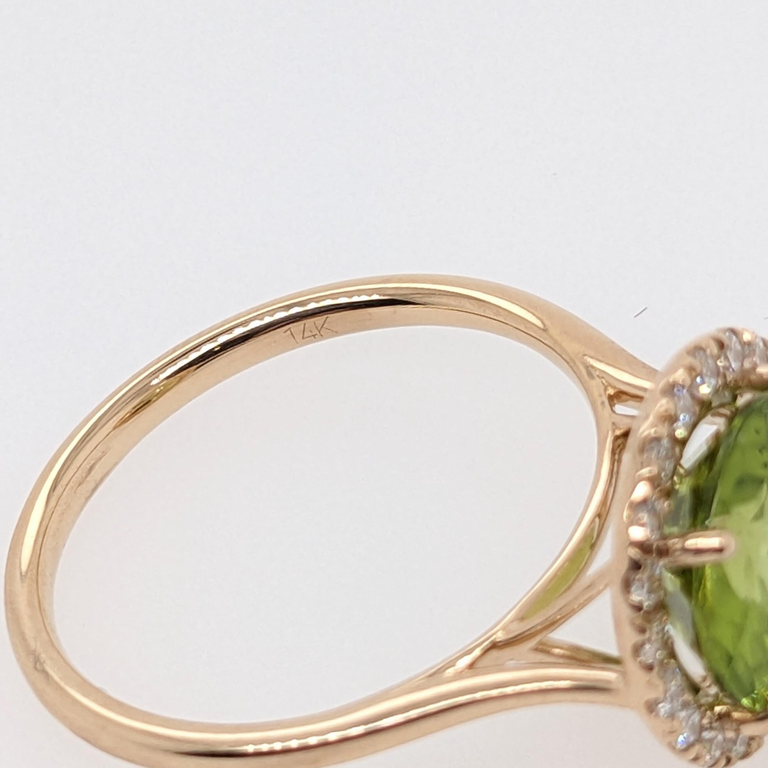 2.7ct Sparkling Peridot Ring w Natural Diamonds in Solid 14k Gold Round 9mm For Sale 4