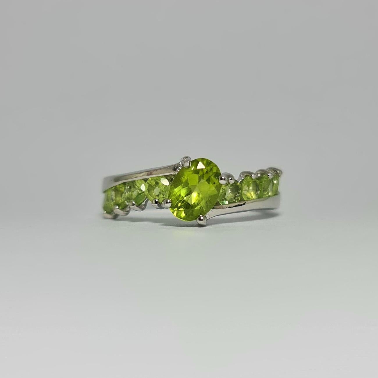 2.7 Cts Natural Untreated  Brazilian Peridot set in .925 Sterling Silver Rhodium Plated Ring 