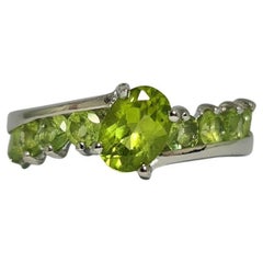 Antique 2.7Cts Natural Peridot .925 Sterling Silver Rhodium Plated Ring