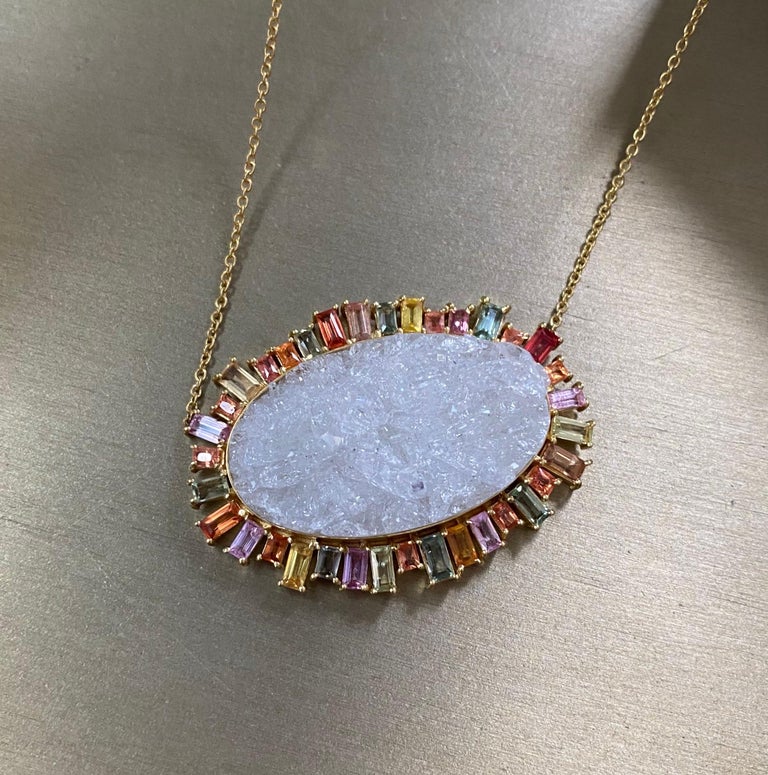 27 Carats Sapphires, Crystal Quartz 18 Karat Gold Necklace by Lauren ...