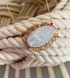 27 Carats Sapphires, Crystal Quartz 18 Karat Gold Necklace by Lauren Harper