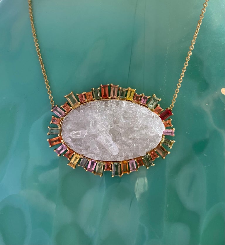 27 Carats Sapphires, Crystal Quartz 18 Karat Gold Necklace by Lauren ...
