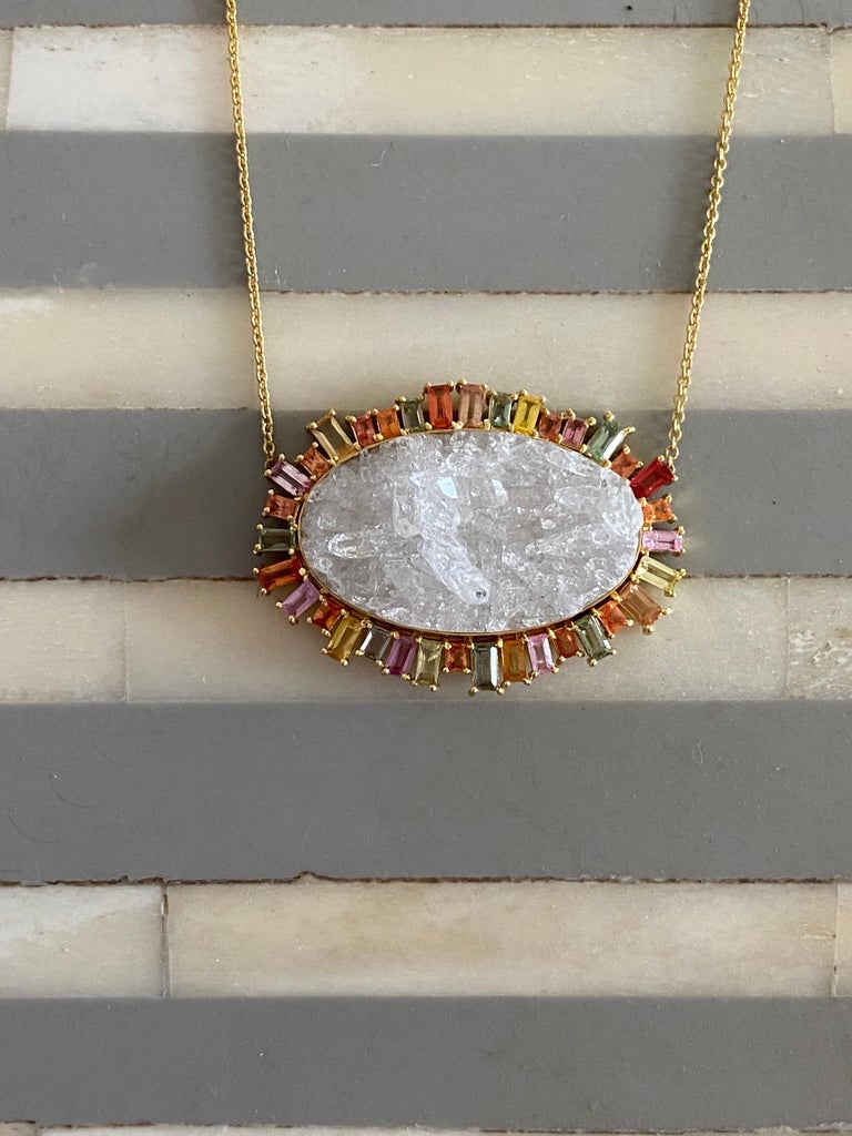 27 Carats Sapphires, Crystal Quartz 18 Karat Gold Necklace by Lauren ...