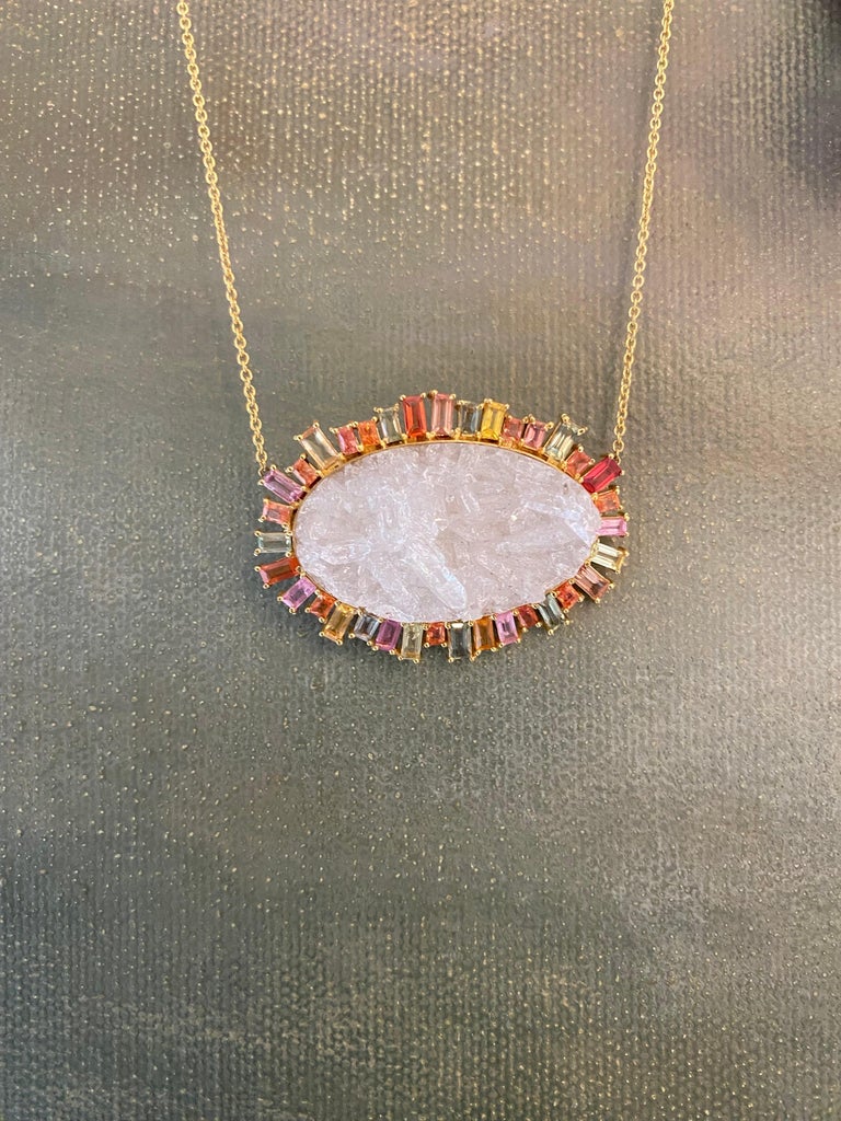 27 Carats Sapphires, Crystal Quartz 18 Karat Gold Necklace by Lauren ...