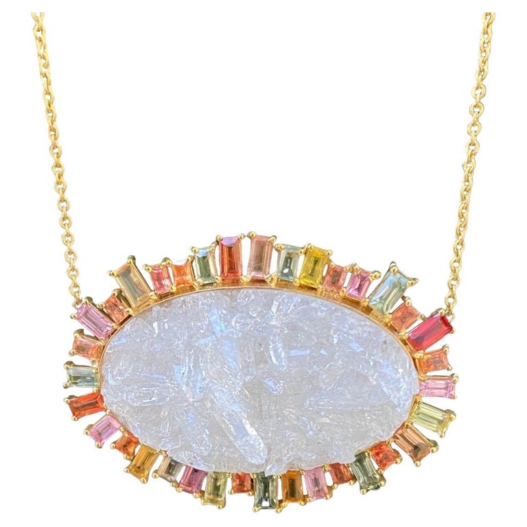 27 Carats Sapphires, Crystal Quartz 18 Karat Gold Necklace by Lauren ...