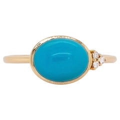 2.7cts Sleeping Beauty Turquoise Ring with Natural Diamonds: 14k Solid Gold