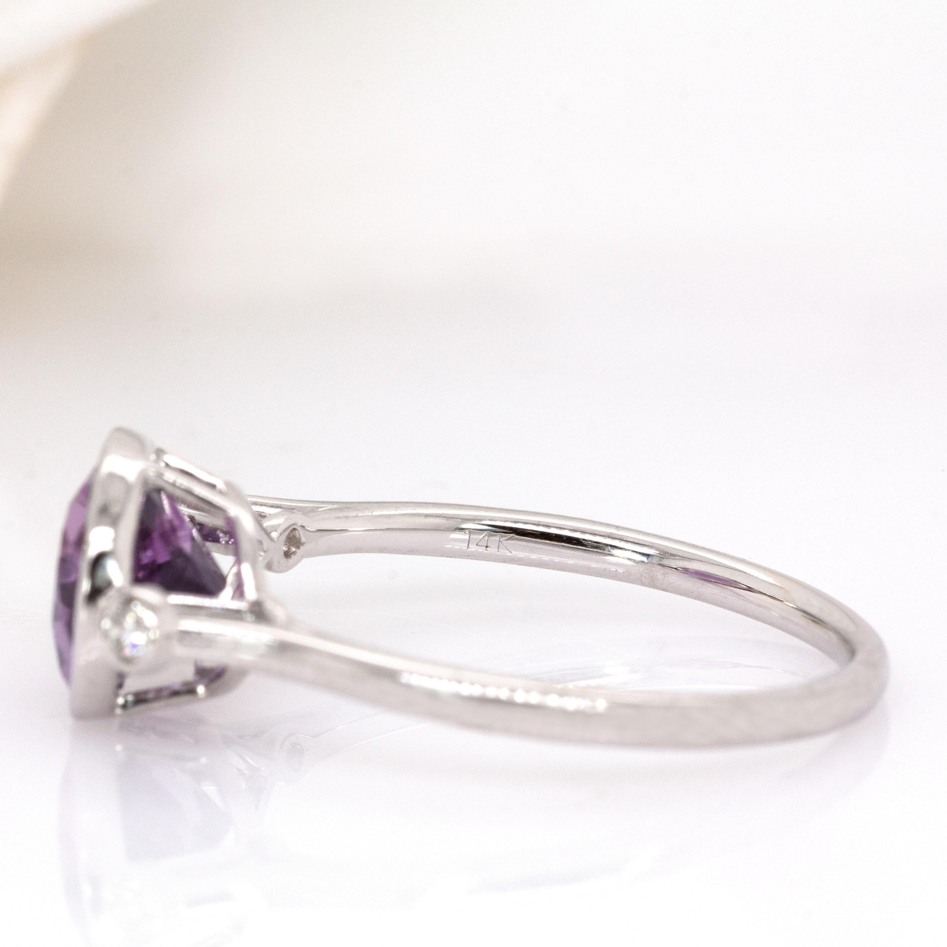 2,7cts sambischer Amethyst Ring mit natürlichen Diamanten: 14K Weißgold, Birne 12x8mm im Zustand „Neu“ im Angebot in Columbus, OH