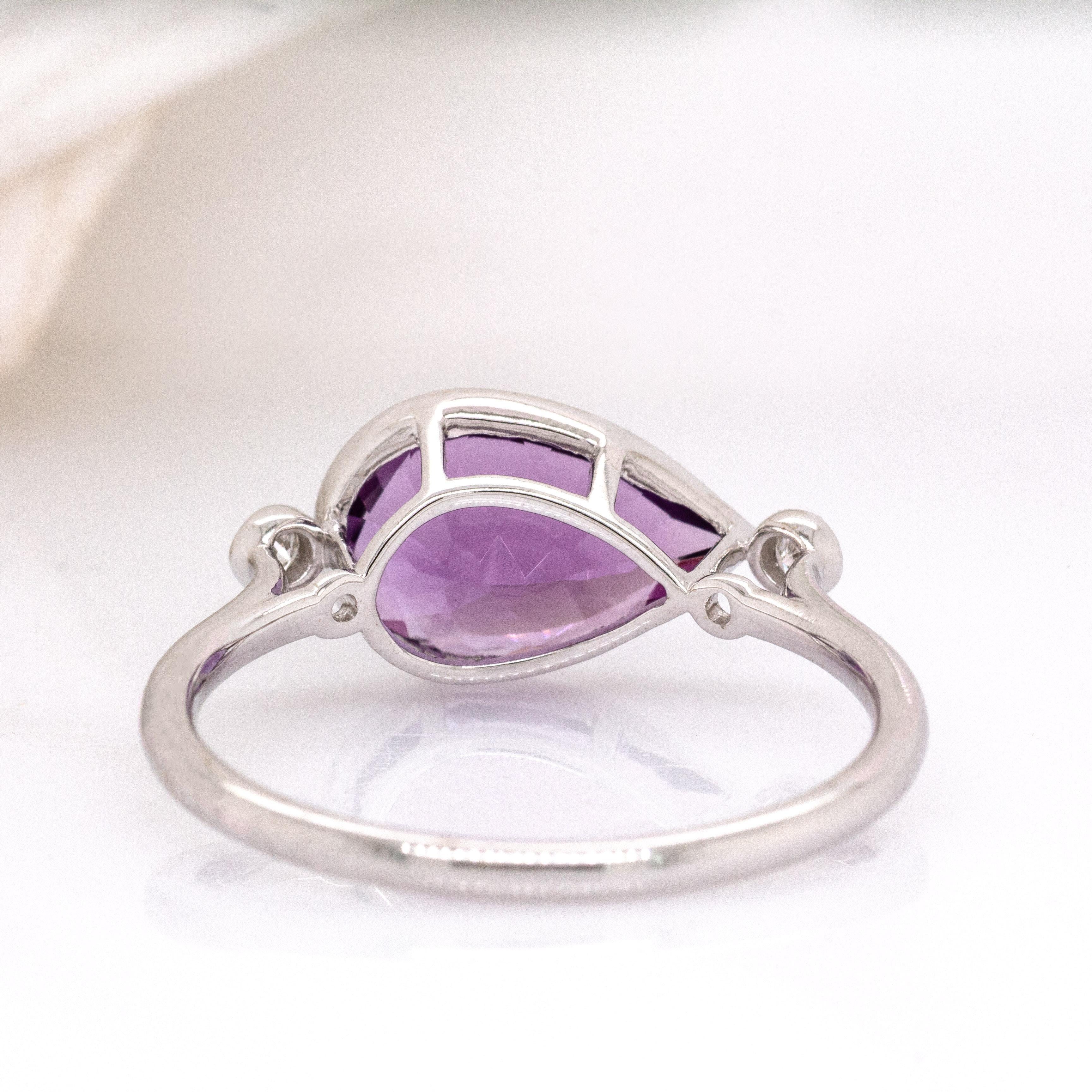 2,7cts sambischer Amethyst Ring mit natürlichen Diamanten: 14K Weißgold, Birne 12x8mm Damen im Angebot