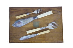 27pc Antique Victorian Silverplate Celluloid Fork Knife Fish Serving Set w Box