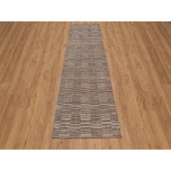 Tappeto da corridoio in poliestere 2'7"x10', colore Beaver Brown, tessuto a mano con motivo a griglia moderno