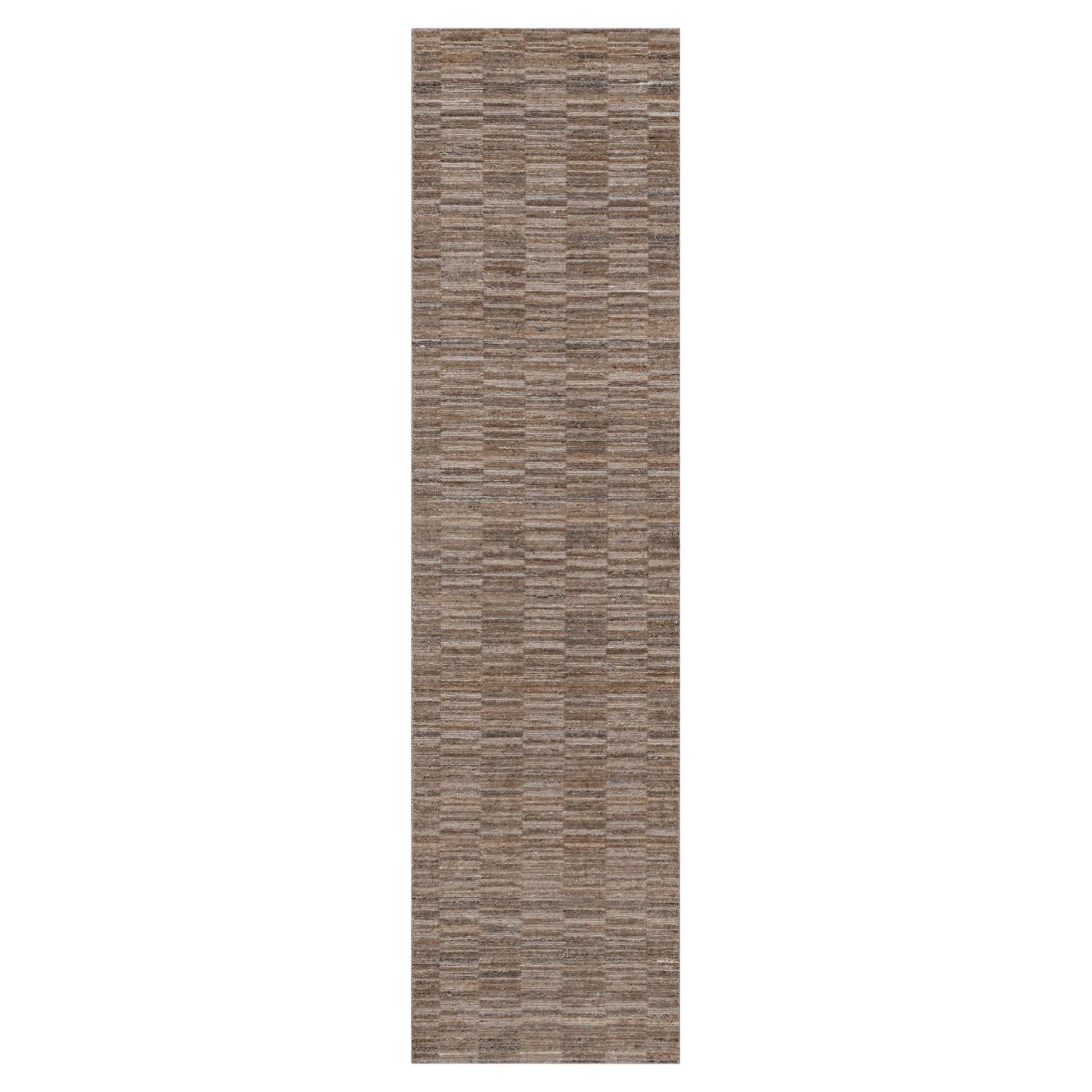 Alfombra de pasillo de poliéster de 2'7" x 10', color marrón castor, tejida a mano con diseño moderno de cuadrícula