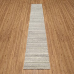 2'7"x10' Beige Hand Loomed Plain Modern Design Undyed Pure Wool Runner Rug