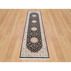 2'7"x10' Blue, Nain Design, 250 KPSI, Soft Wool Hand Knotted Runner Rug
