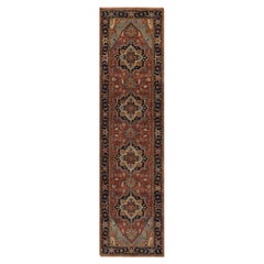 2'7"x10' Brick Red Antiqued Fine Heriz Re-Creation Hand Knotted Wool Runner Rug