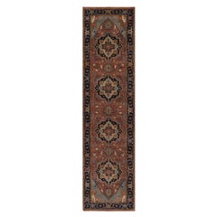 2'7"x10' Brick Red Antiqued Fine Heriz Re-Creation Hand Knotted Wool Runner Rug