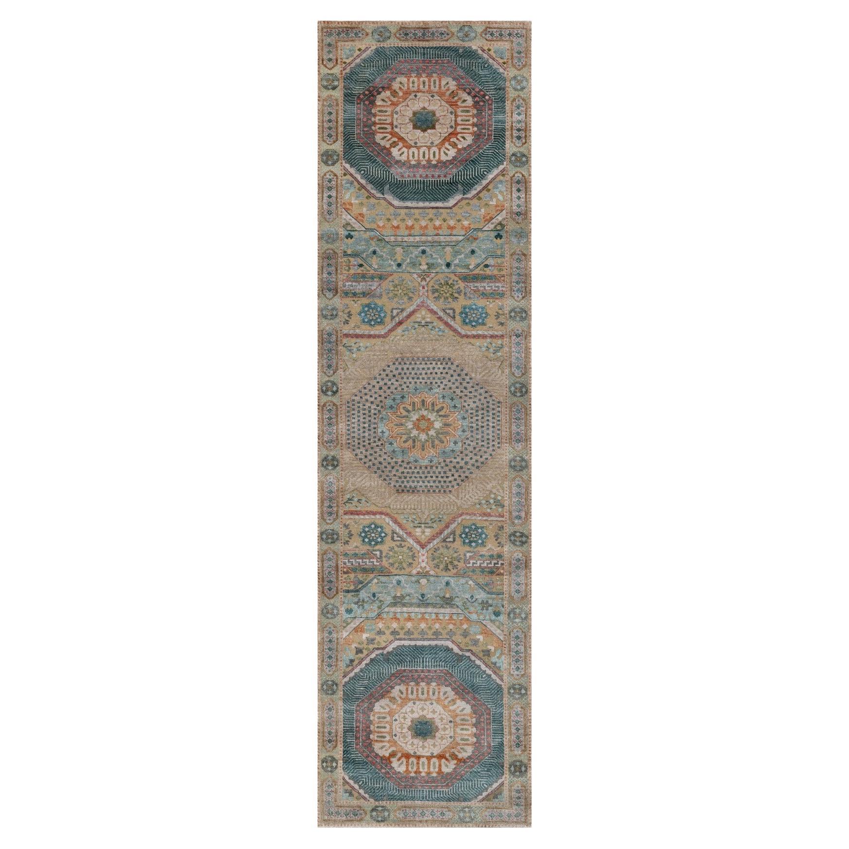 2
7 "x10
 Braun Mamluke Design Handgeknüpft Texturierte Wolle und Seide Läufer Teppich