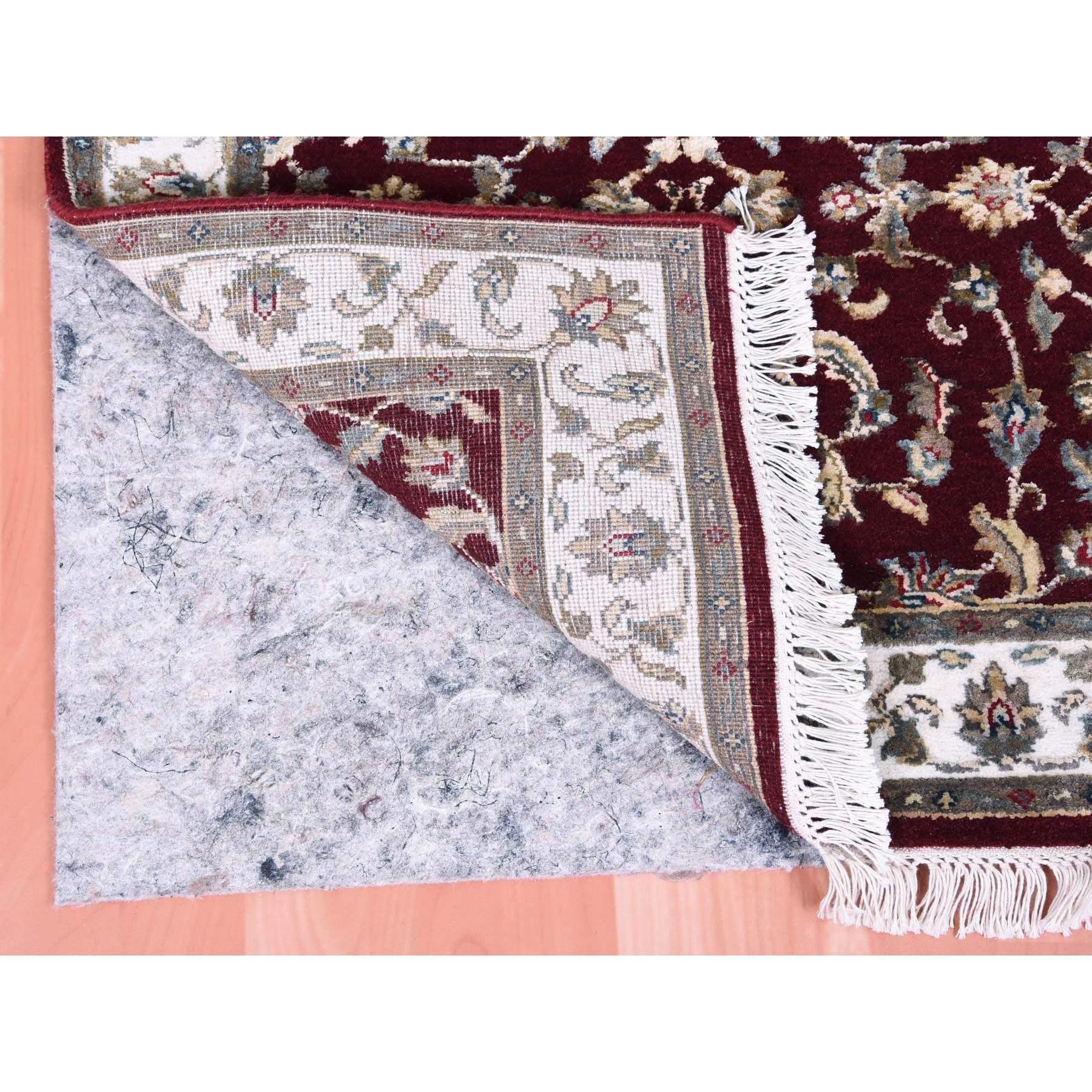 Medievale Tappeto Runner Rajasthan rosso bordeaux in lana e seta annodato a mano 2'7 