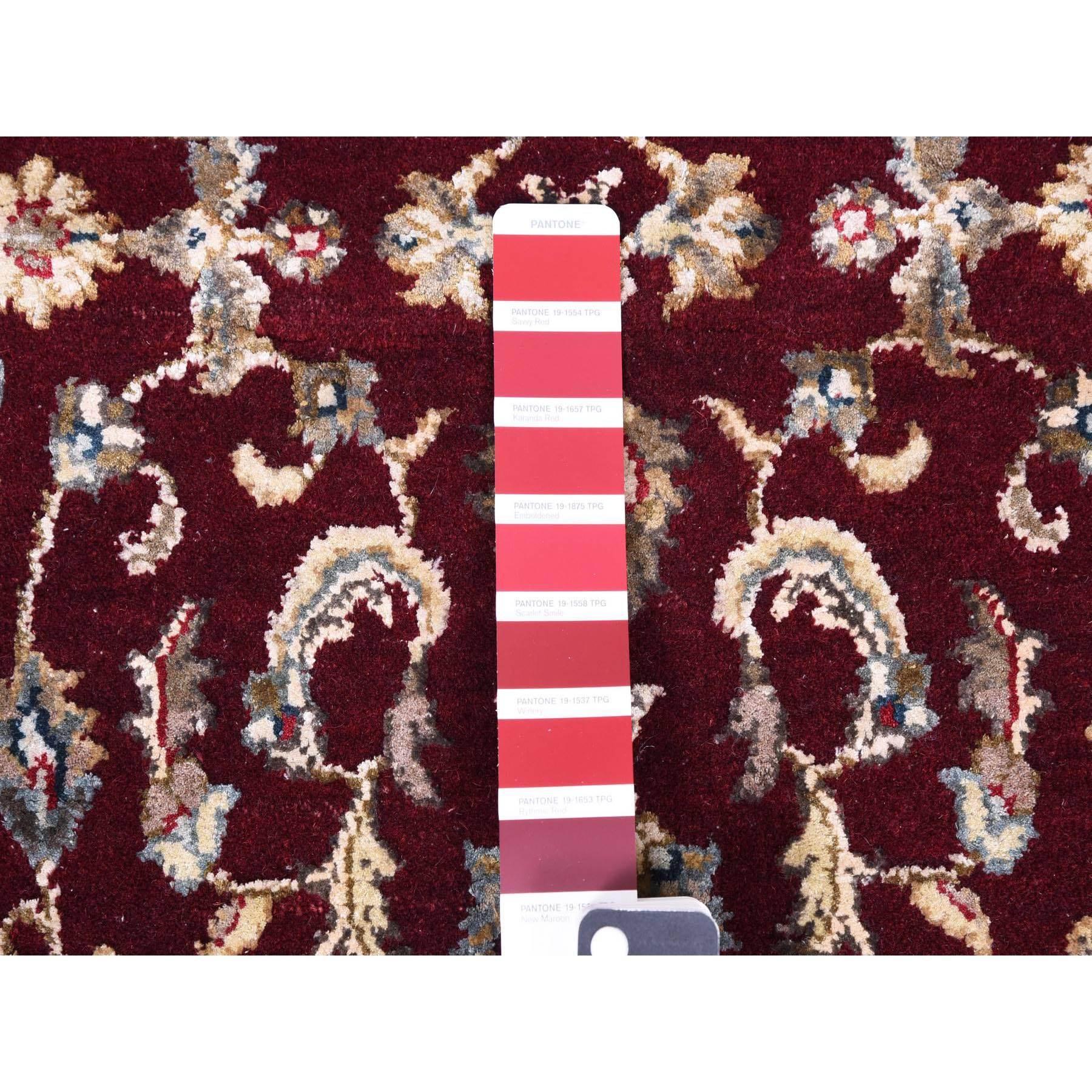 Afghano Tappeto Runner Rajasthan rosso bordeaux in lana e seta annodato a mano 2'7 