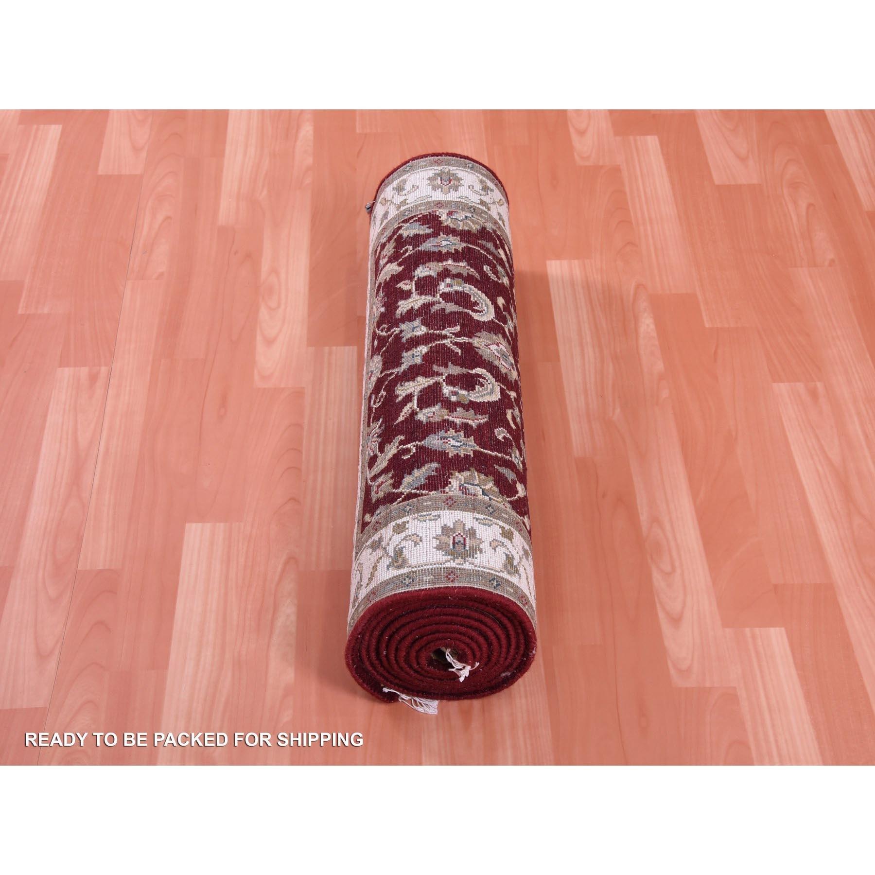 Annodato a mano Tappeto Runner Rajasthan rosso bordeaux in lana e seta annodato a mano 2'7 
