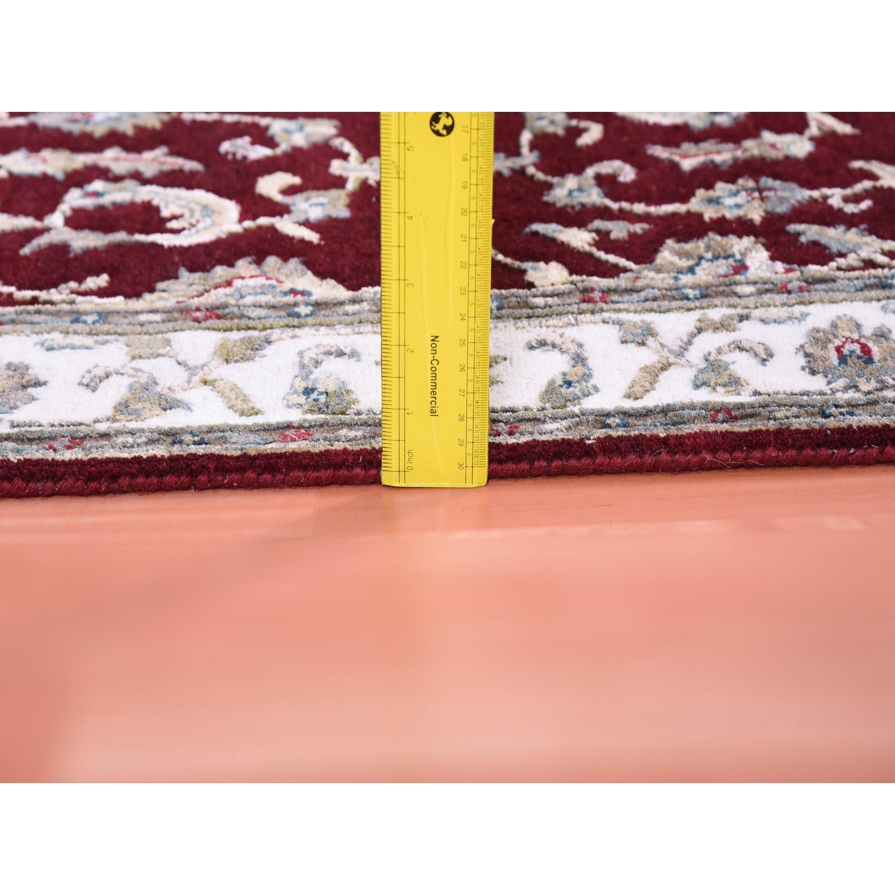 Tappeto Runner Rajasthan rosso bordeaux in lana e seta annodato a mano 2'7 