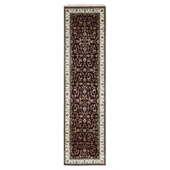Tappeto Runner Rajasthan rosso bordeaux in lana e seta annodato a mano 2'7 "x10