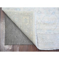 2'7"x10' Daisy White Wool Hand Knotted Washed Out Runner Peshawar Oriental Rug
