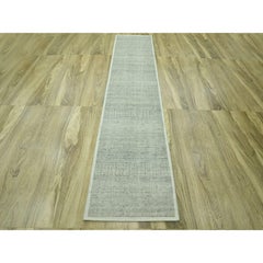 2'7"x10' Gray Oxidized and Distressed Grass Design Hand Knotted Wool Runner Rug