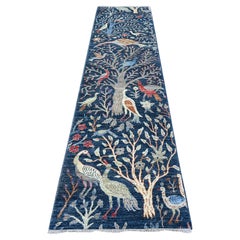 2'7"x10' Millennium Blue Afghan Peshawar Hand Knotted Wool Runner Rug