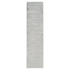 2'7"x10' Modern Wool and Silk Fine Jacquard Gray Handloomed Runner Oriental Rug