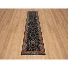 2'7"x10' Navy Blue Antiqued Fine Heriz Re-Creation Hand Knotted Wool Runner Rug