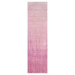 2'7 "x10' Tapis de course en laine naturelle, noué à la main, à motifs verticaux et ombrés, de couleur rose